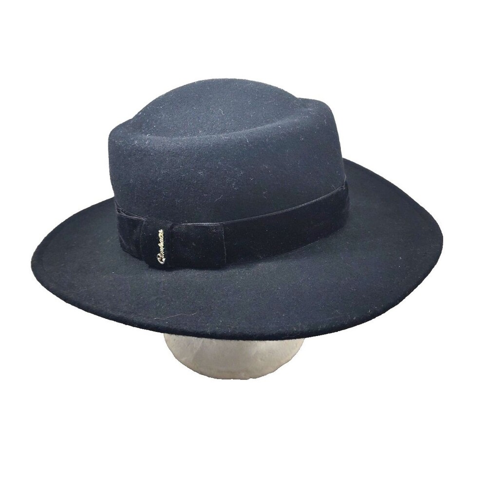 Comhats Women's 100% Wool Black Hat With Seude Band Size M 22"